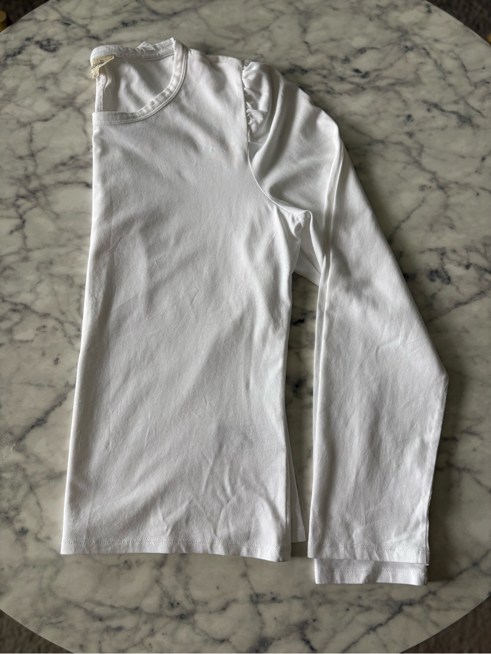 Madewell White Long-Sleeve Tee with Shoulder Pleat Detail